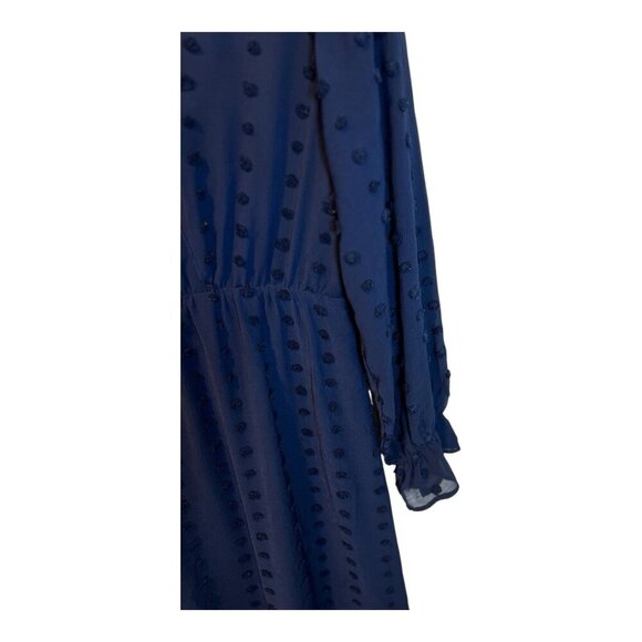 Baltic Born Paisley Swiss Dot Navy Blue Size Large V-Neck Midi Dress - Picture 4 of 9